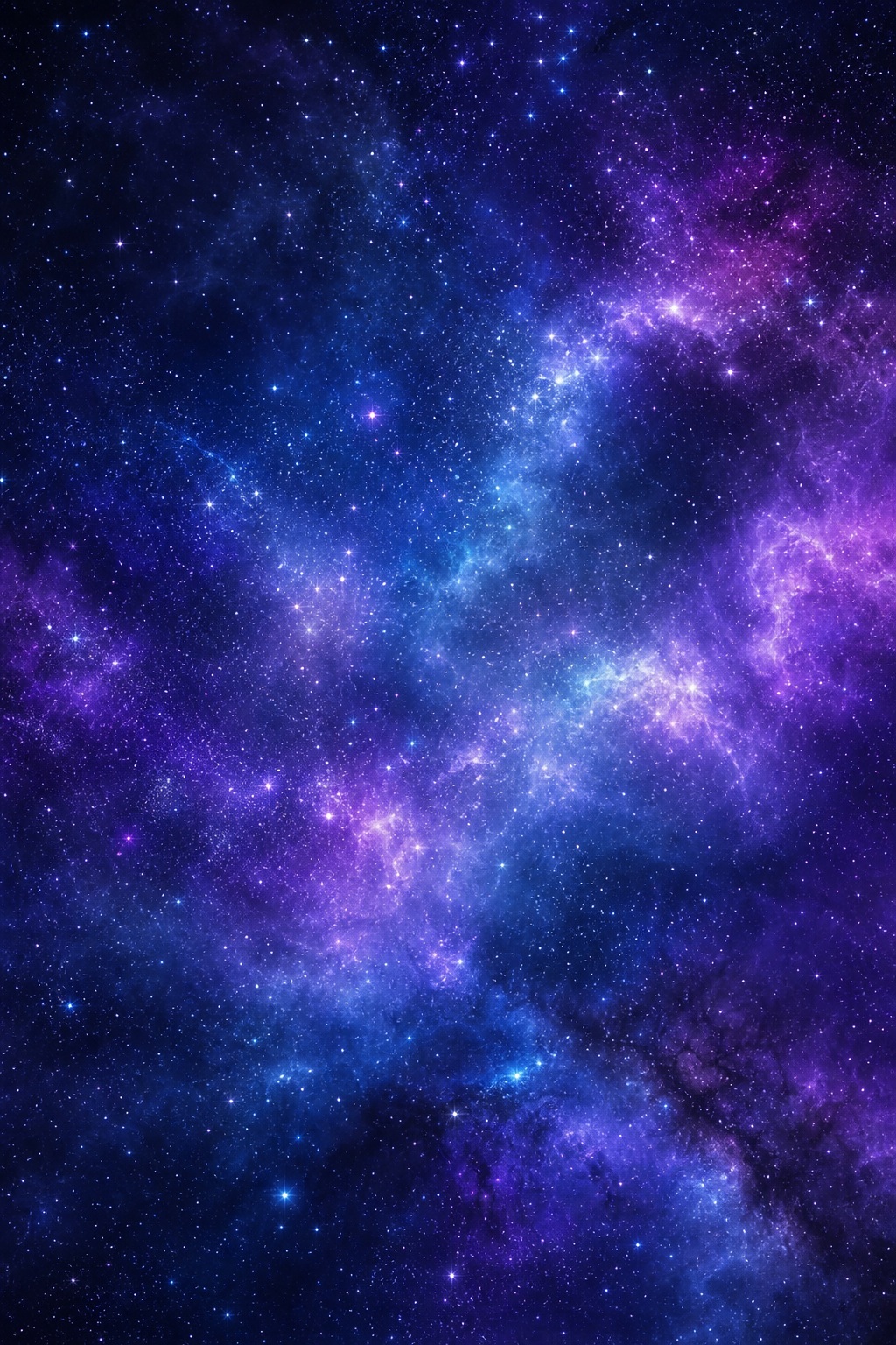 Blue and violet star field with glowing cosmic haze on a dark space background.