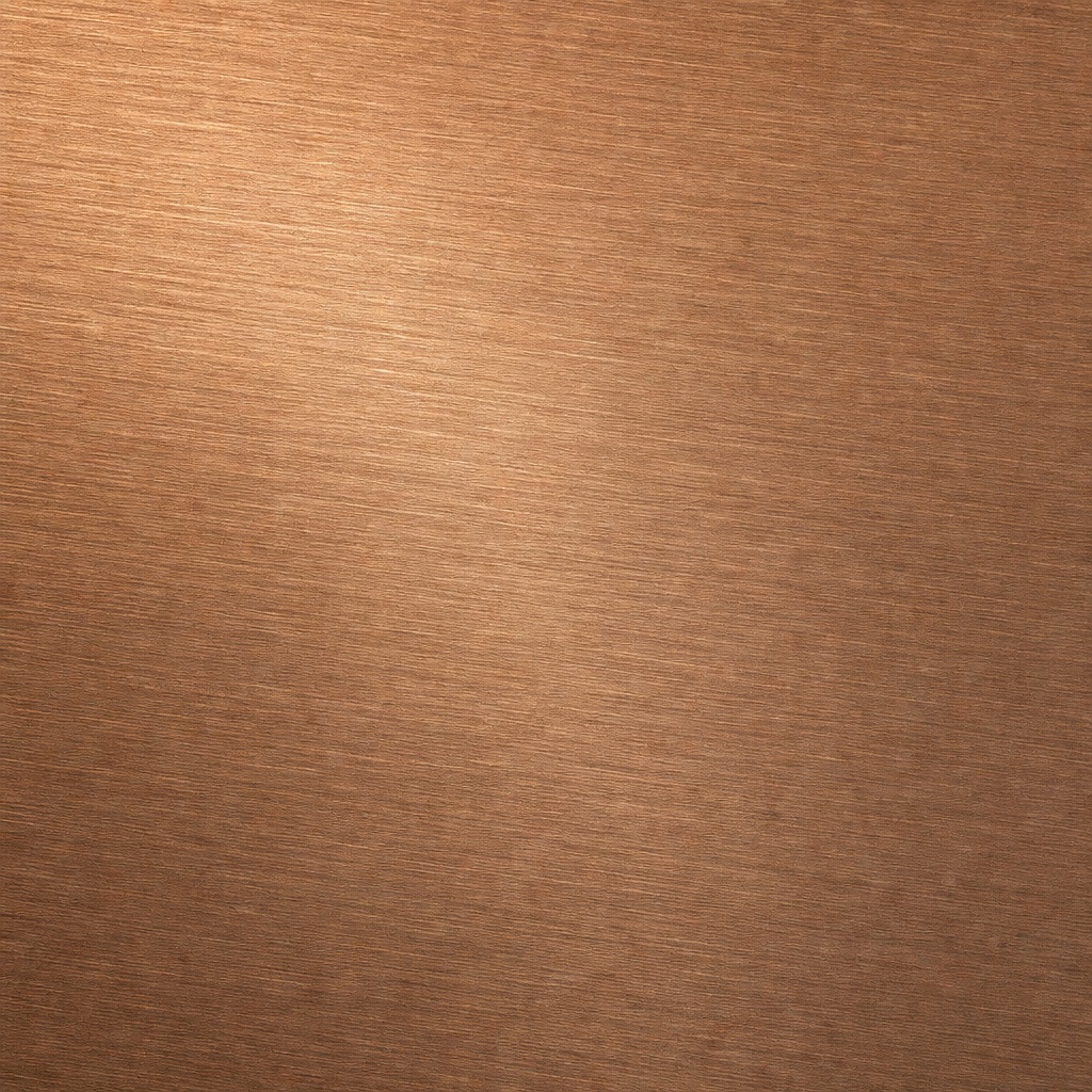 Copper bronze brushed metal surface with fine cross brushed grain.