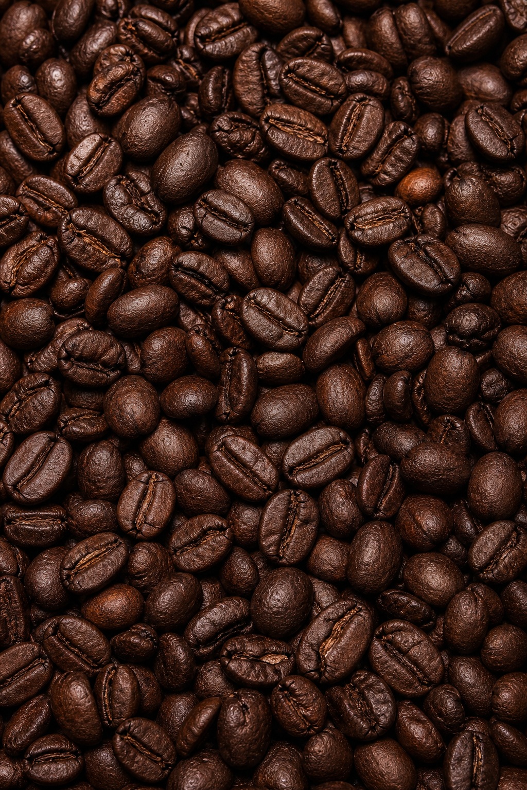 Close-up background of densely packed roasted coffee beans