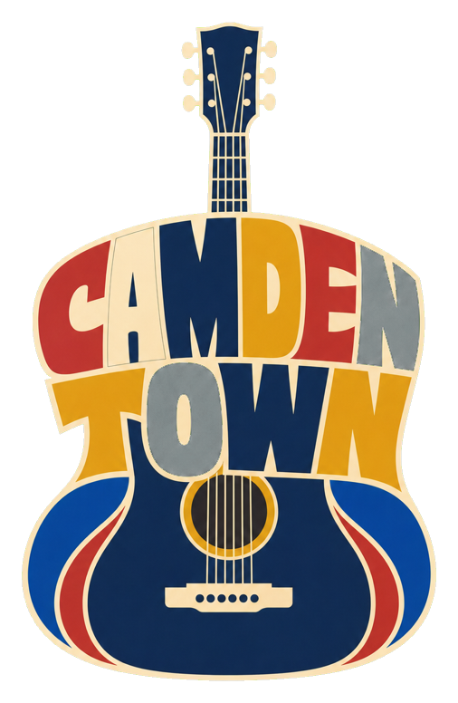 Retro Camden Town text arranged inside a guitar illustration.
