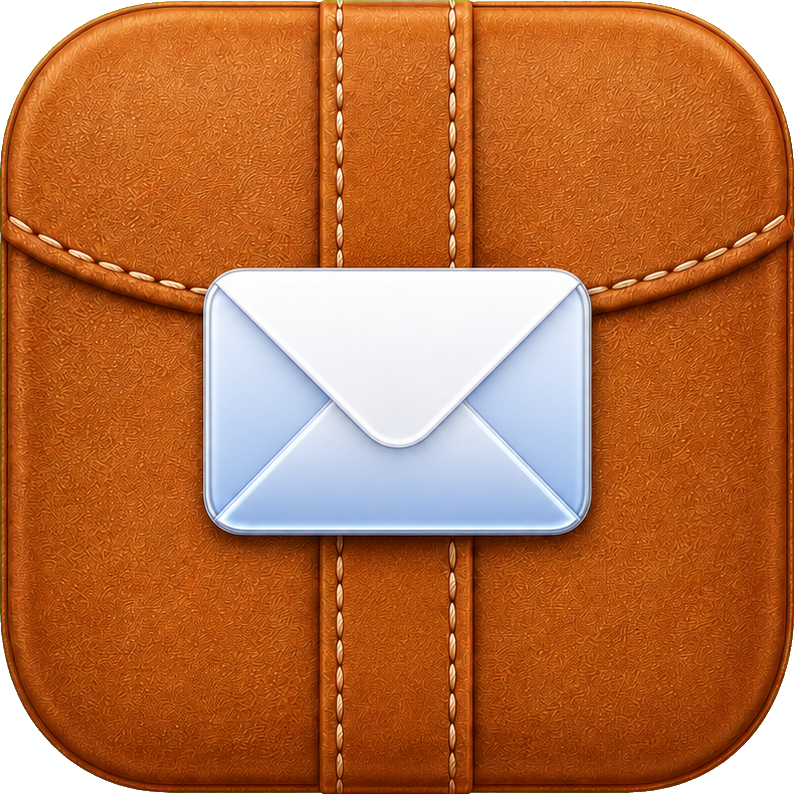 Orange leather mail app icon with a white envelope symbol