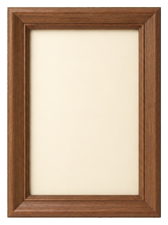 Realistic wooden picture frame with a cream-colored center opening.