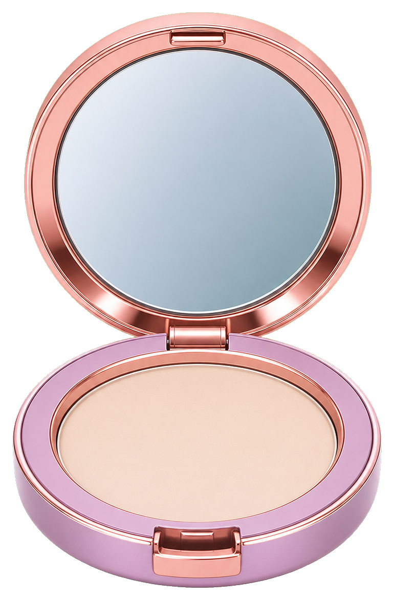 Open blank compact mirror with a round reflective lid and pink base