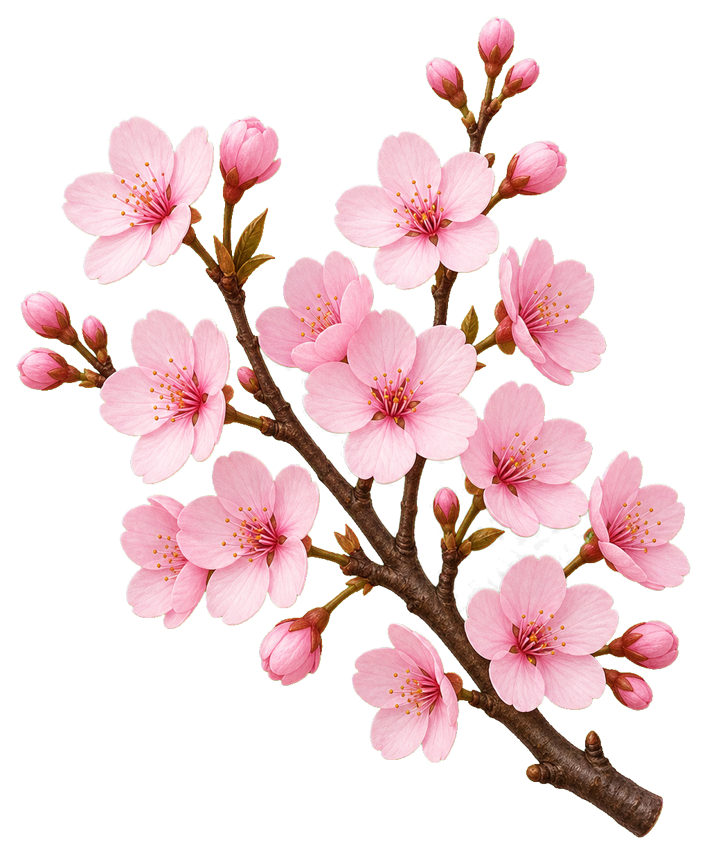 Pink cherry blossom flowers on a brown branch sticker