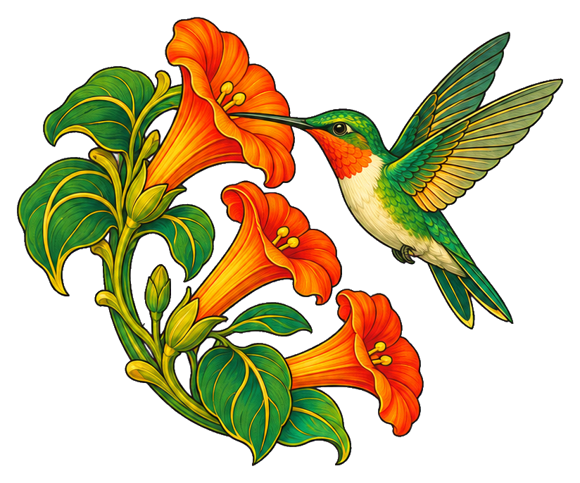 Preview for Art Nouveau Hummingbird Trumpet Vine Bird