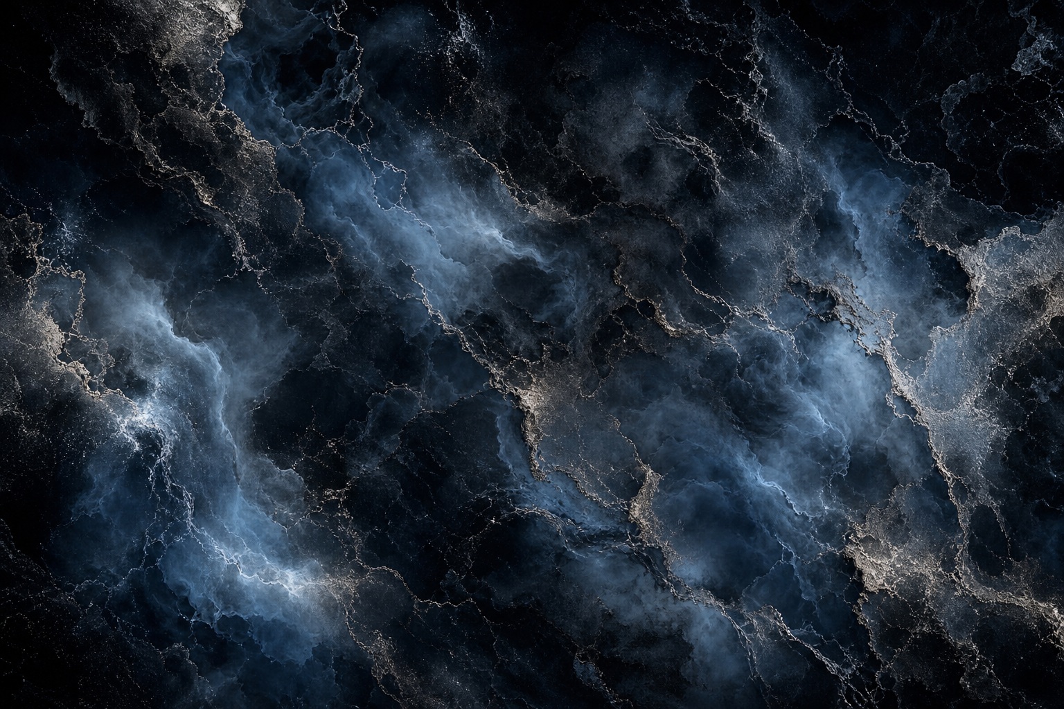 Dark cloud marble abstract with blue gray mineral-like swirls on a black background