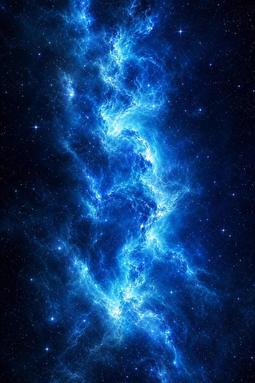 Vertical blue nebula cloud with bright stars on a dark space background