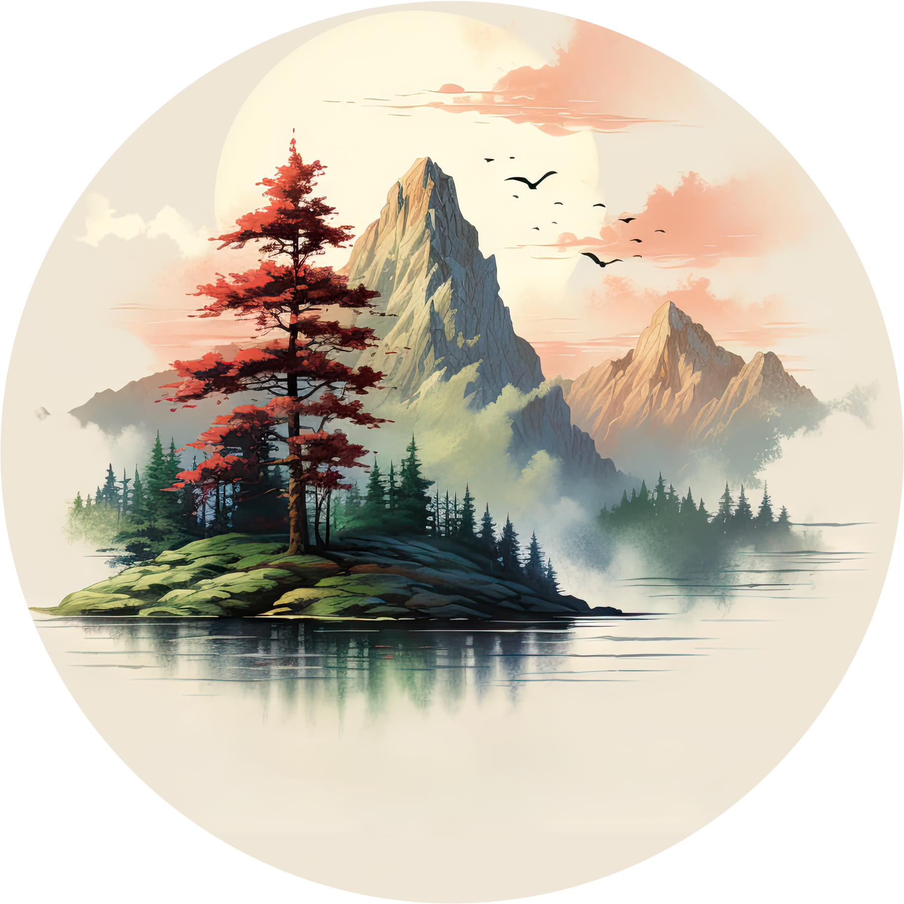 Preview for Serene-mountain-island-landscape-logo-mountain-sticker-29383