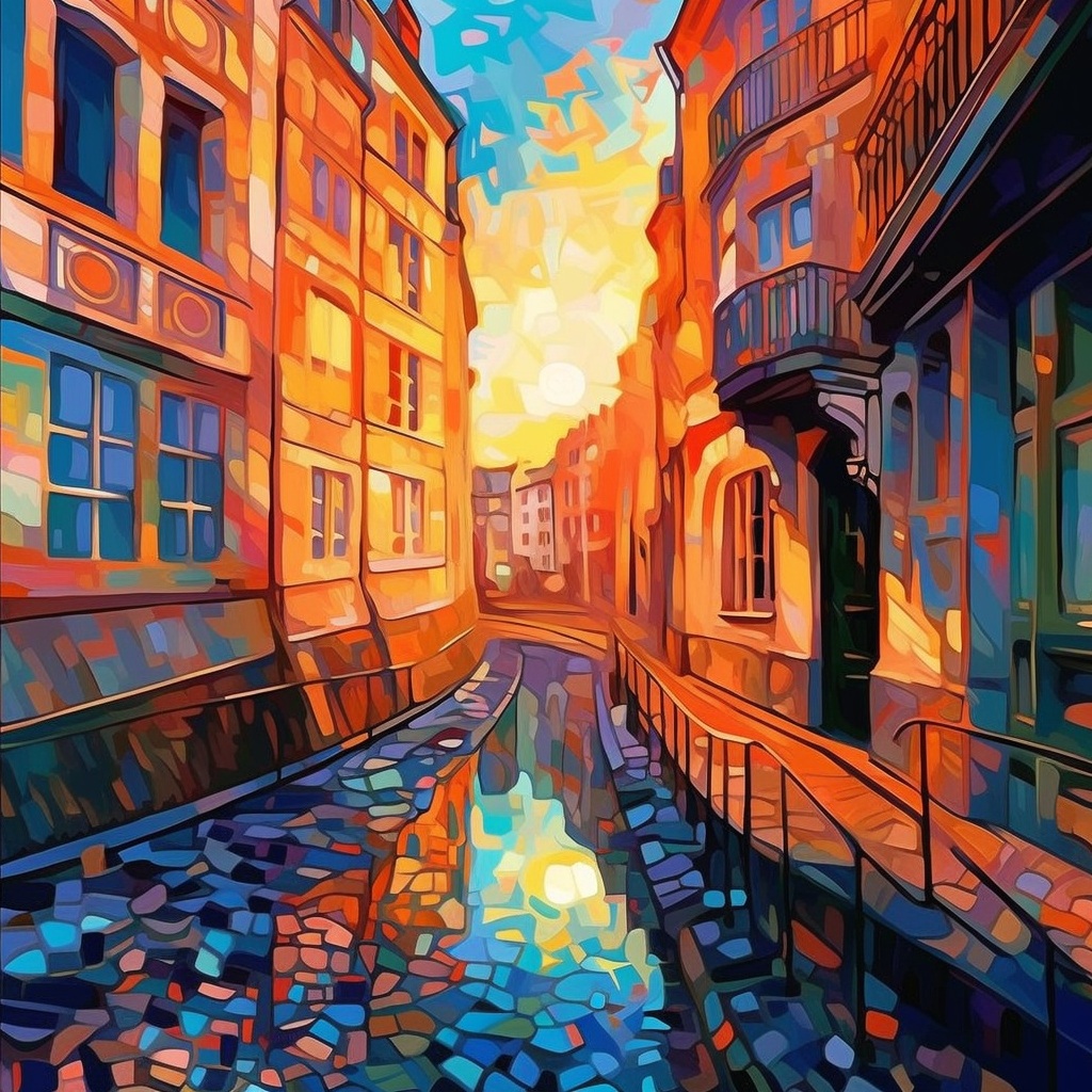 Preview for Colorful Canal Cityscape Stock Background