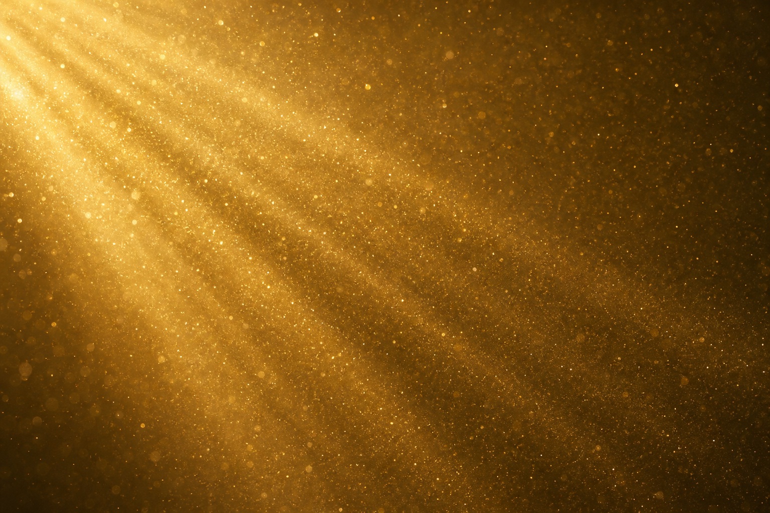 Golden golden light rays streaming across a dark background with floating dust