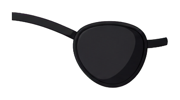 A black eyepatch with a thin strap on a transparent background.