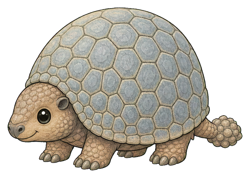 Cute cartoon glyptodon with a rounded shell and small feet.