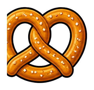 Golden twisted pretzel with salt dots on a transparent background
