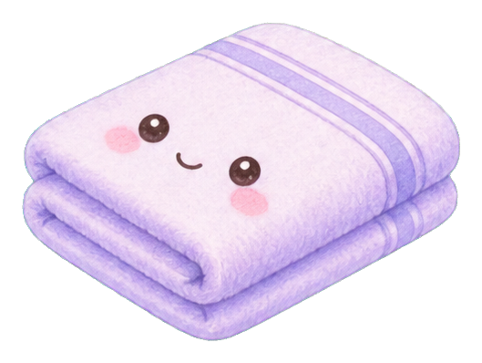 Cute folded bath towel with a smiling kawaii face and pink cheeks