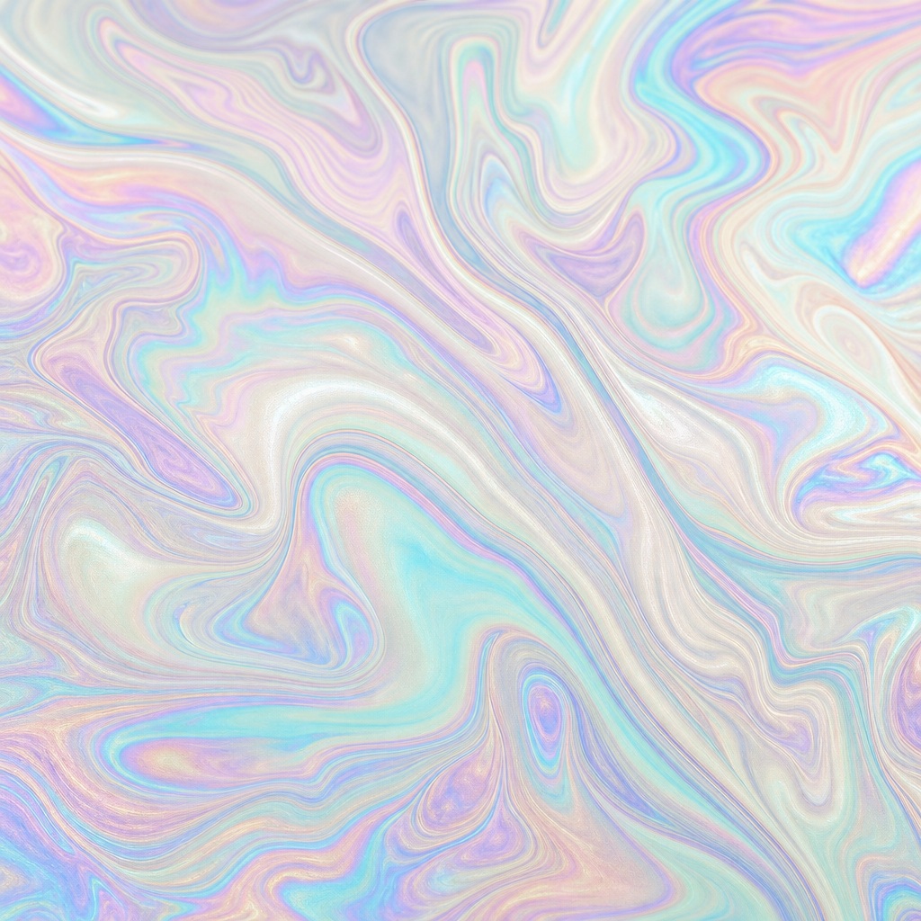 Soft pastel marbled swirls with iridescent rainbow oil-slick texture