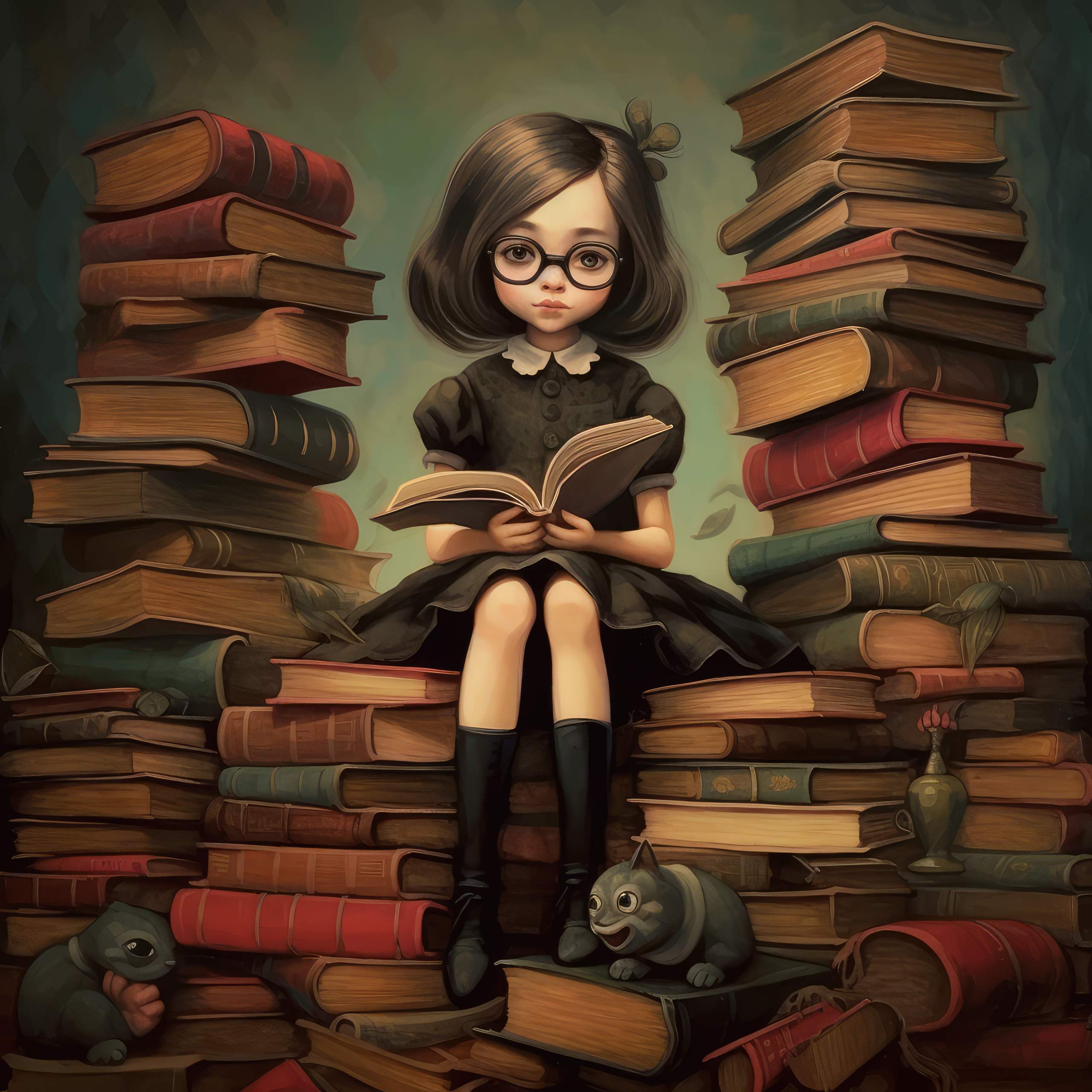 Preview for Girl-reading-among-books-back-to-background-04430