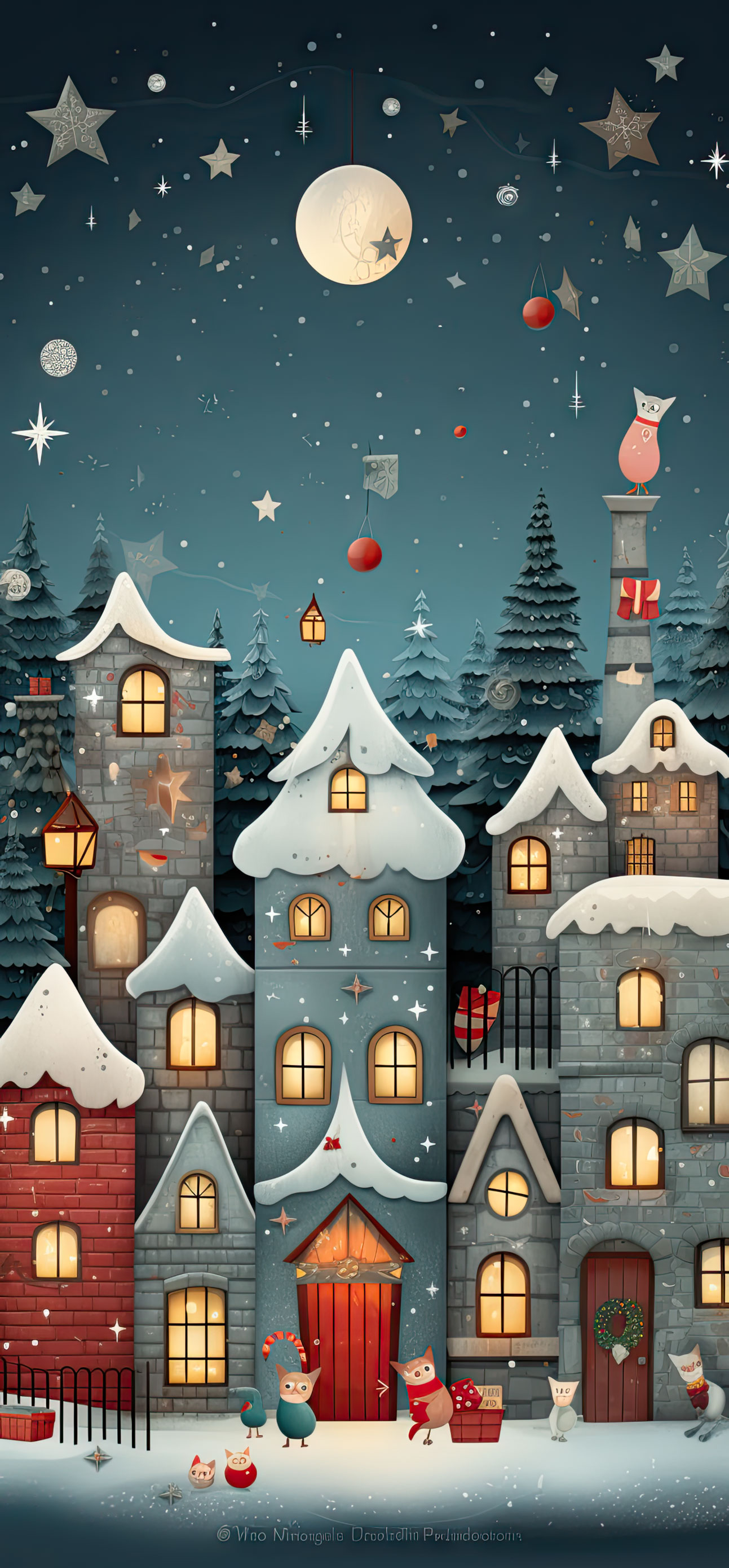 Preview for Whimsical-winter-village-illustration-christmas-phone-background-507d6