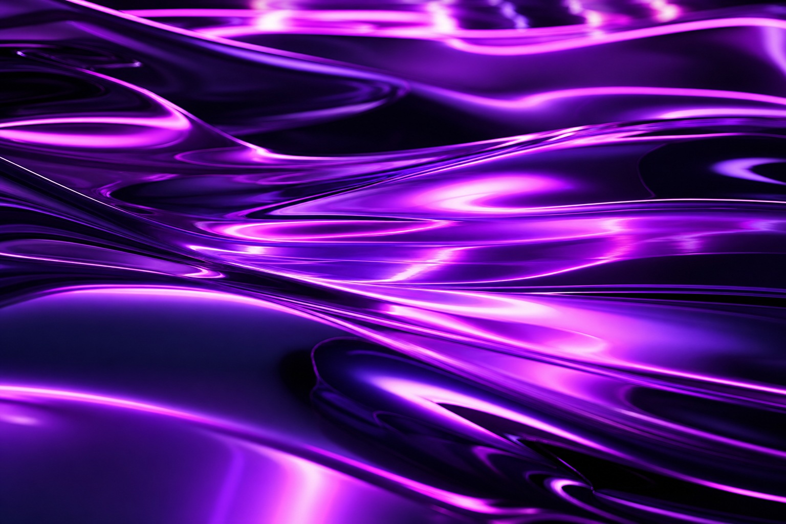 Purple neon light trails flowing across a dark abstract background