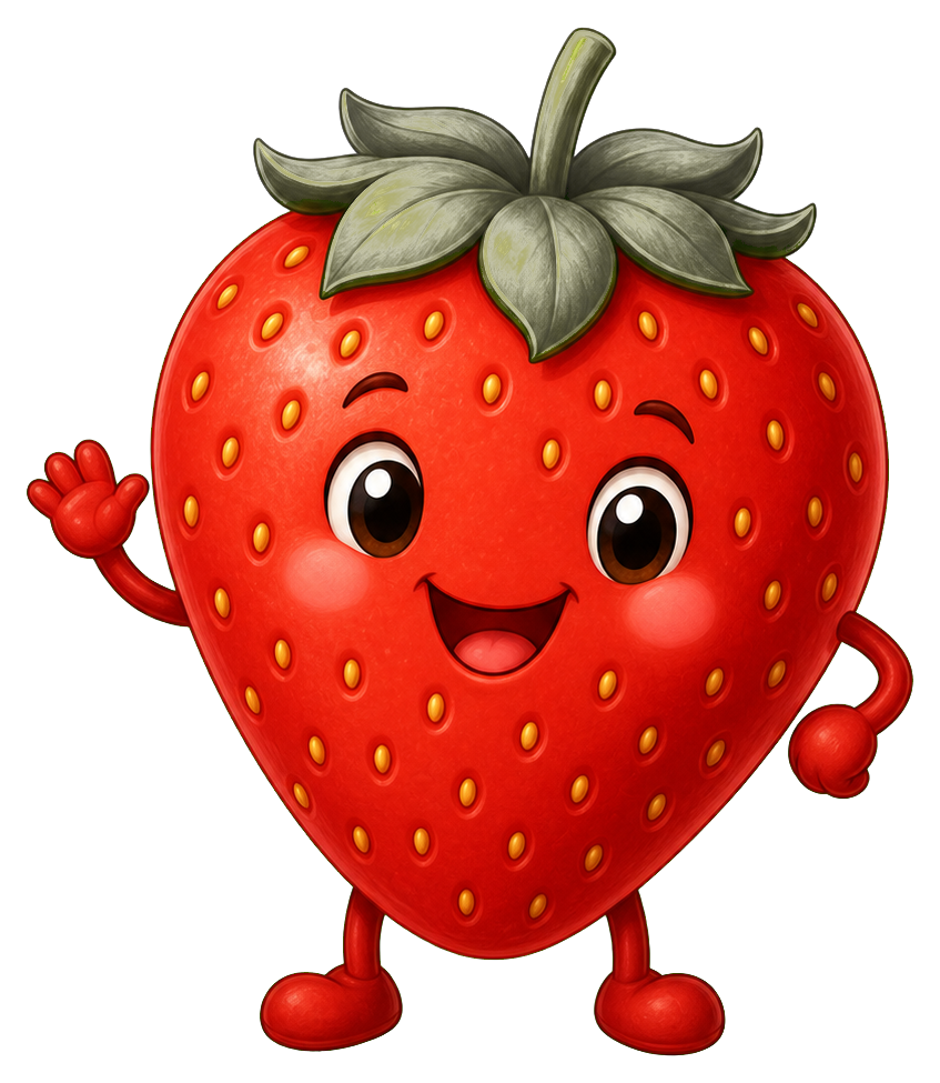 Cute smiling strawberry with arms, legs, and a happy face