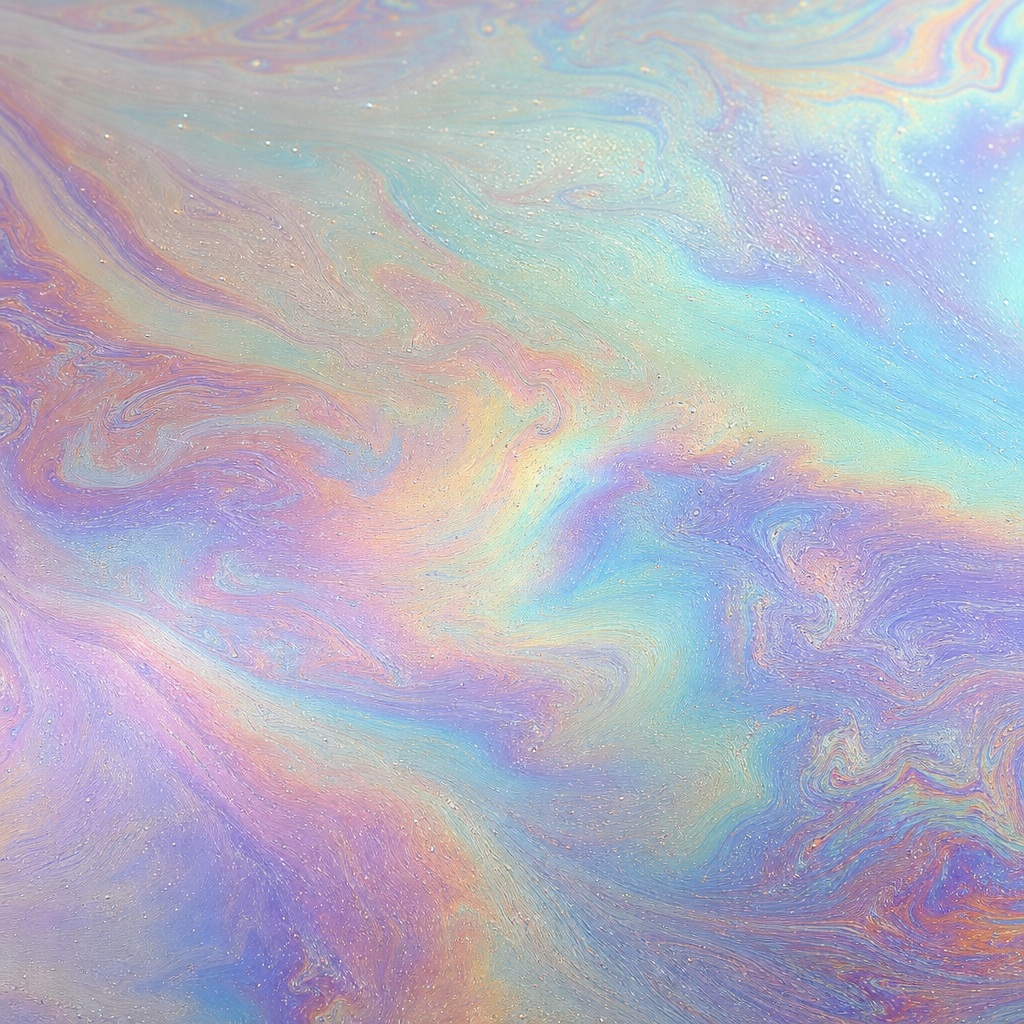 Soft pastel oil slick texture with iridescent rainbow bands and pearly swirls