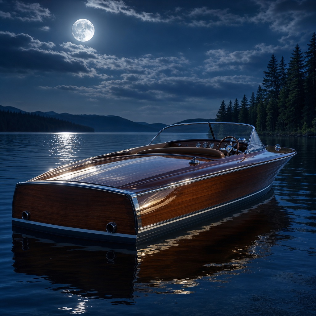 Preview for Classic Wooden Boat Moonlit Background