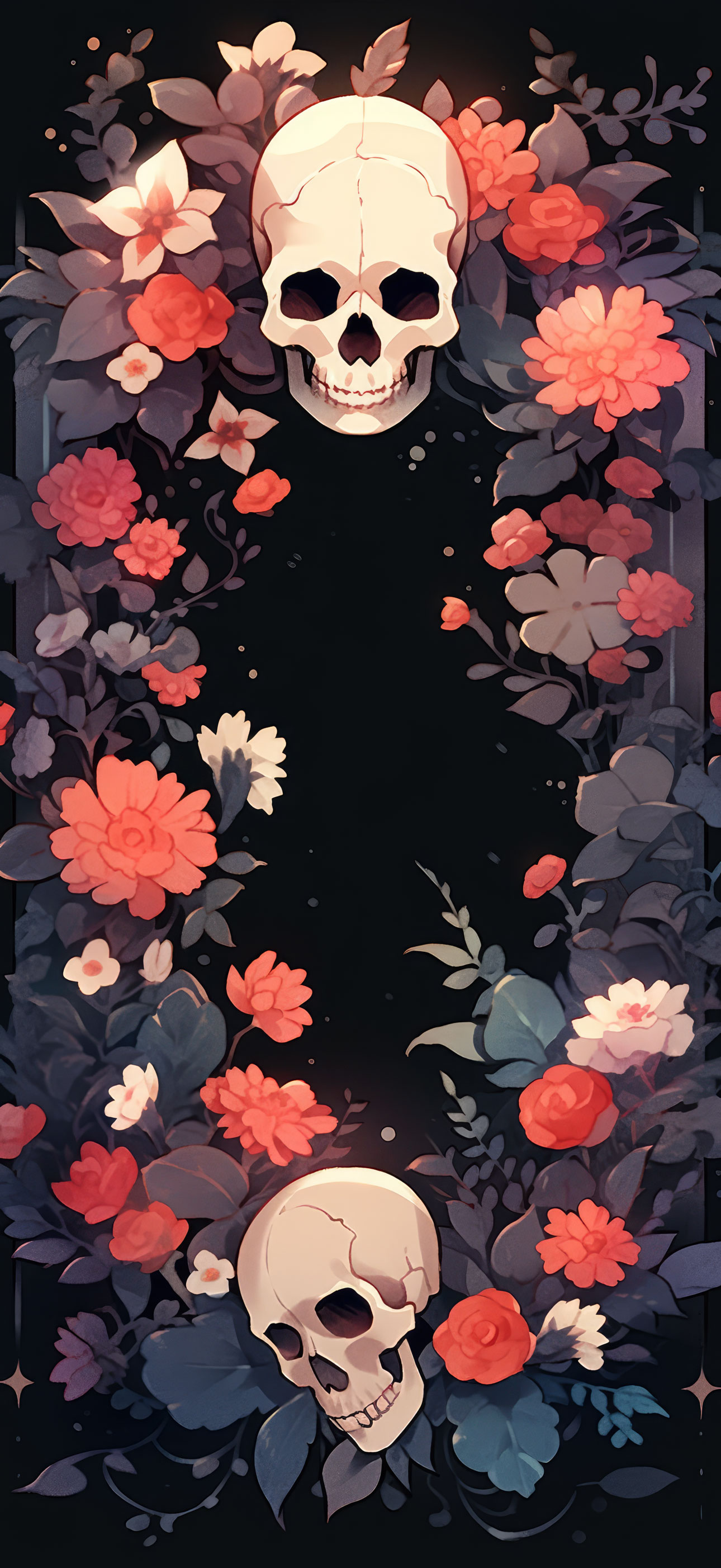 Preview for Skull-floral-border-design-halloween-phone-background-36278