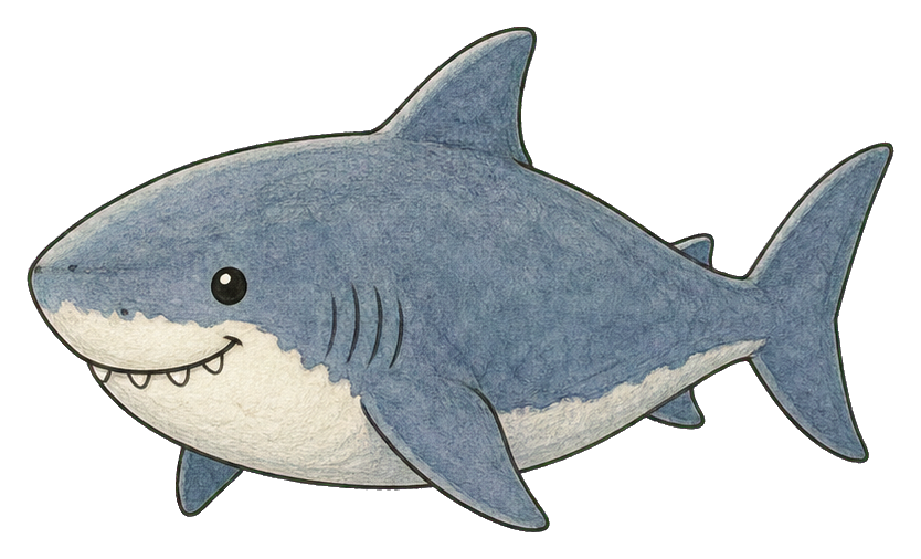 Cute cartoon megalodon shark sticker with a friendly smile
