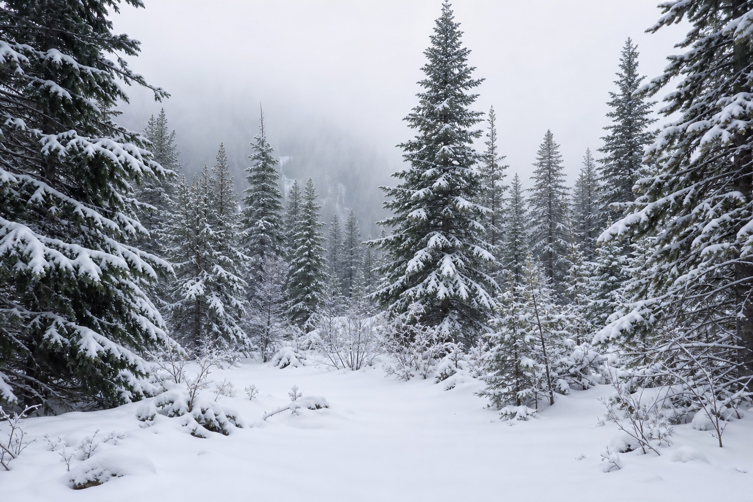 Preview for Soft Overcast Snowy Pine Forest Background