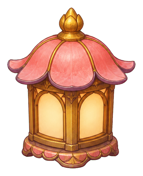 Pink blossom lantern with gold frame and flower petal roof