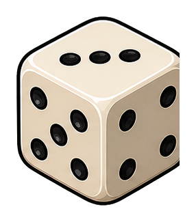 Beige six-sided die with black dot pips on each visible face