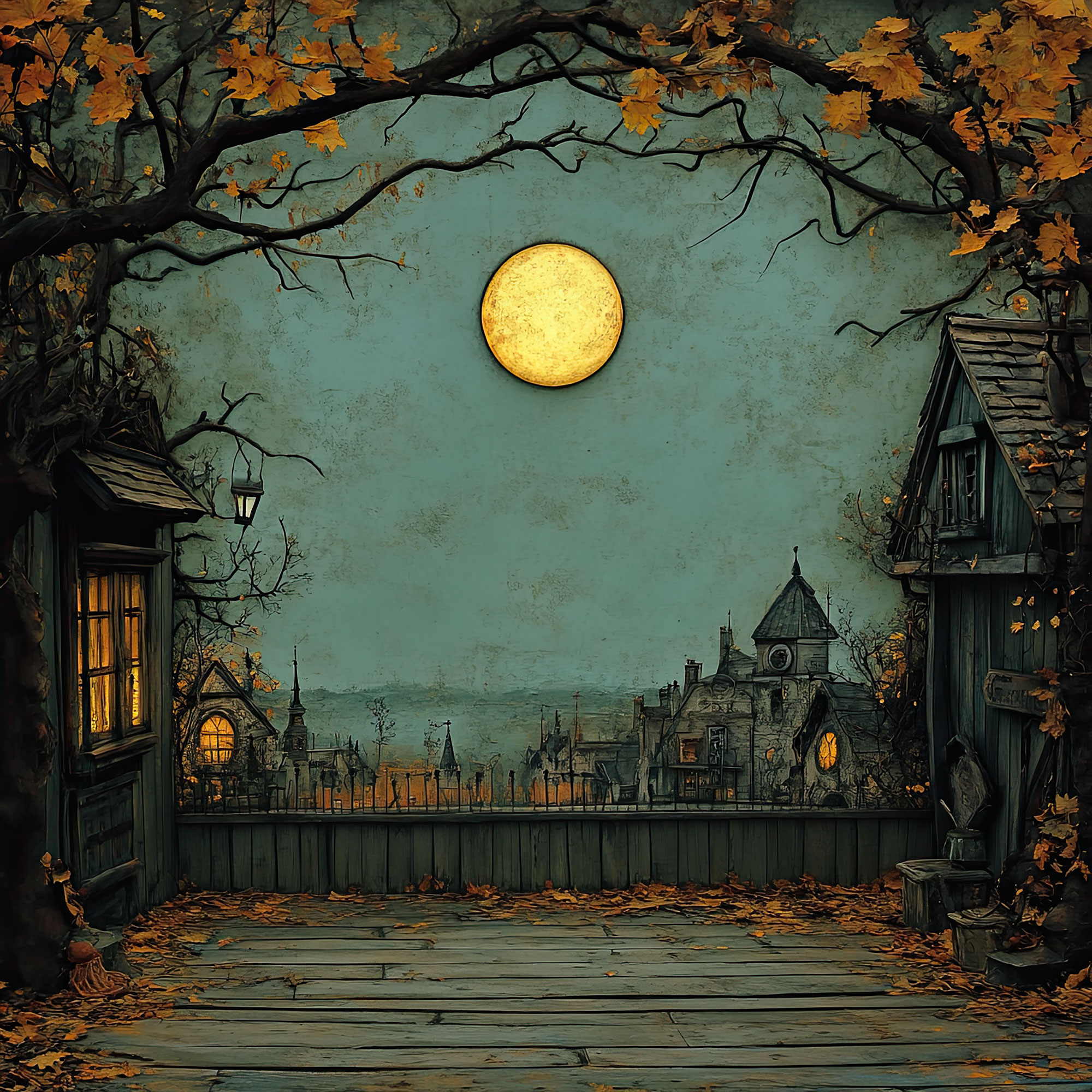 Preview for Autumn-village-under-moonlight-spooky-backdrop-background-eeb01