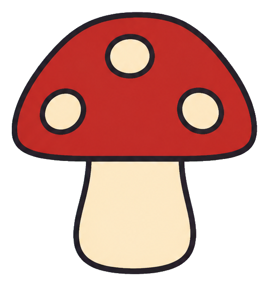 Simple red mushroom sticker with cream spots and a beige stem