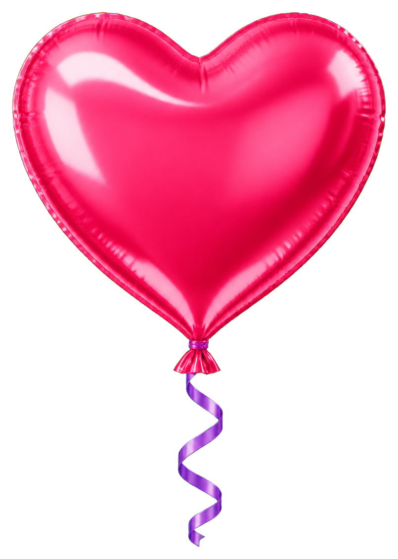 Glossy pink heart-shaped balloon with a curly ribbon hanging নিচে
