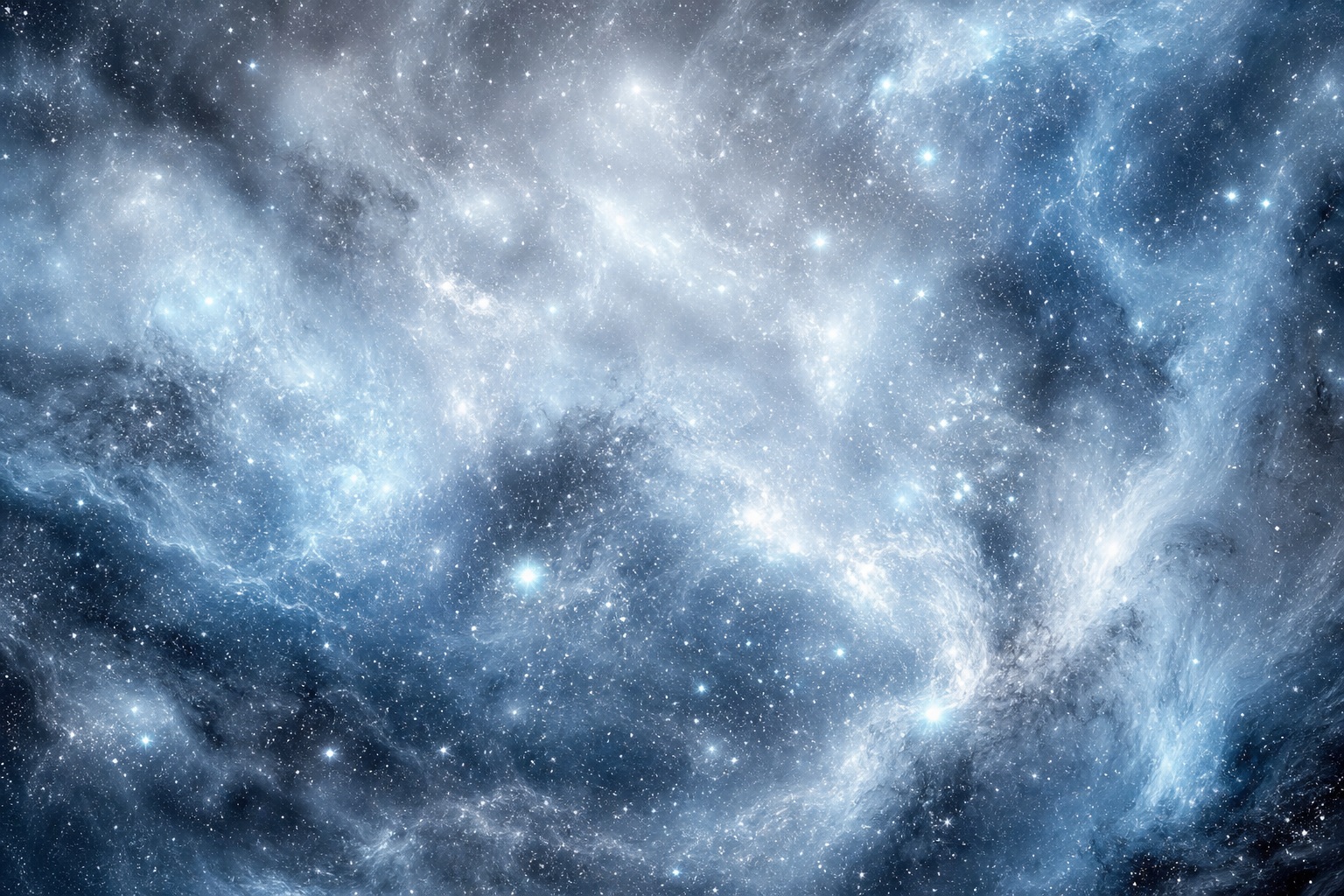 Blue and white cosmic dust swirling across a dark space background