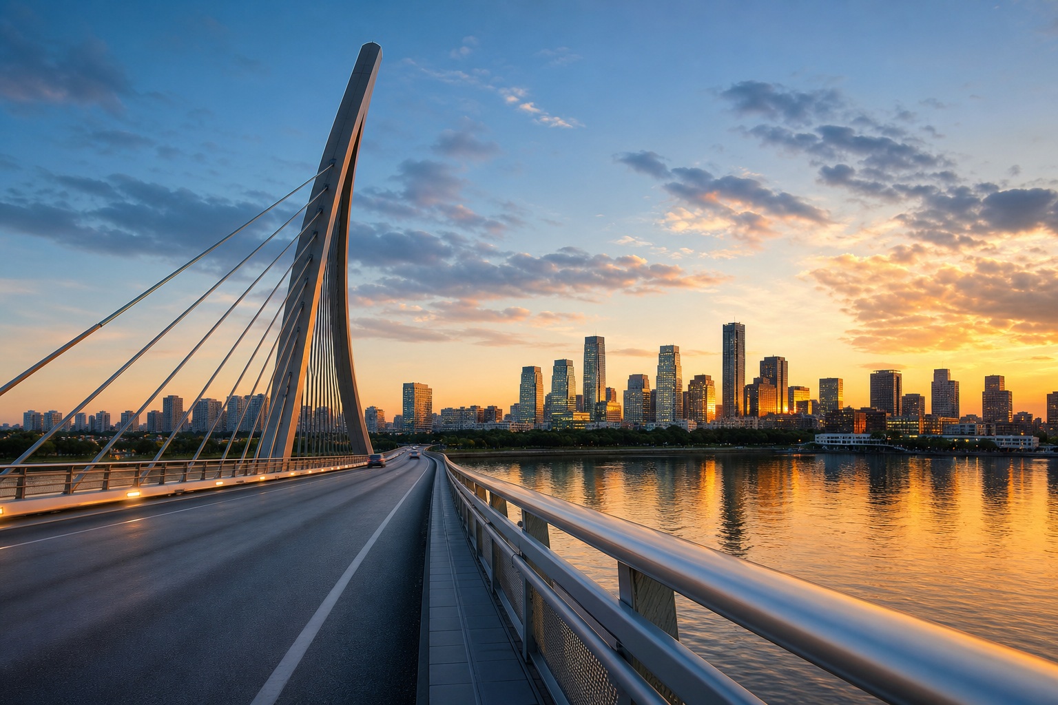 Preview for Sunset City Bridge Skyline Stock Background