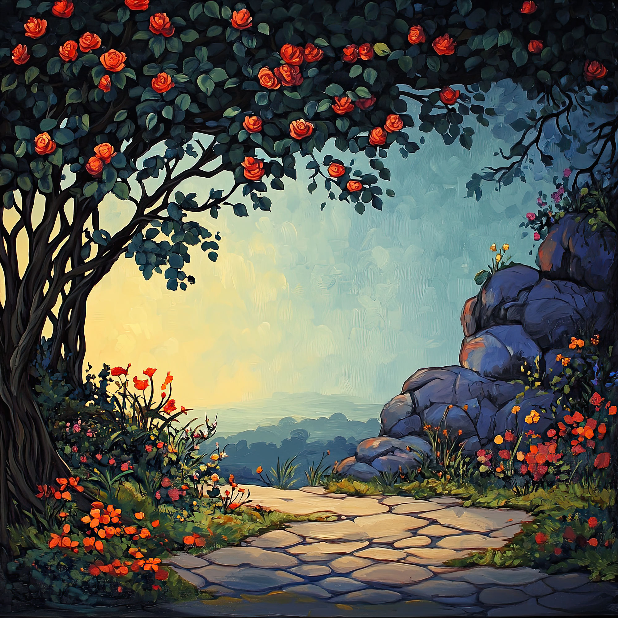 Preview for Serene-garden-pathway-art-nature-backdrop-background-e940d