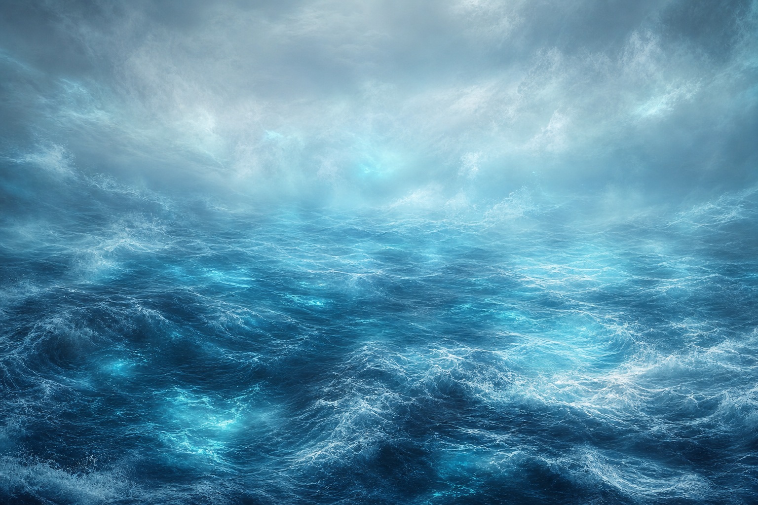 Arctic cyan ocean waves stretching toward a distant horizon under cloudy sky