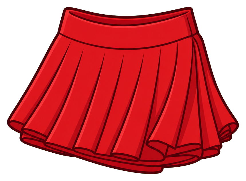 Folded red pleated tennis skirt sticker in bright red