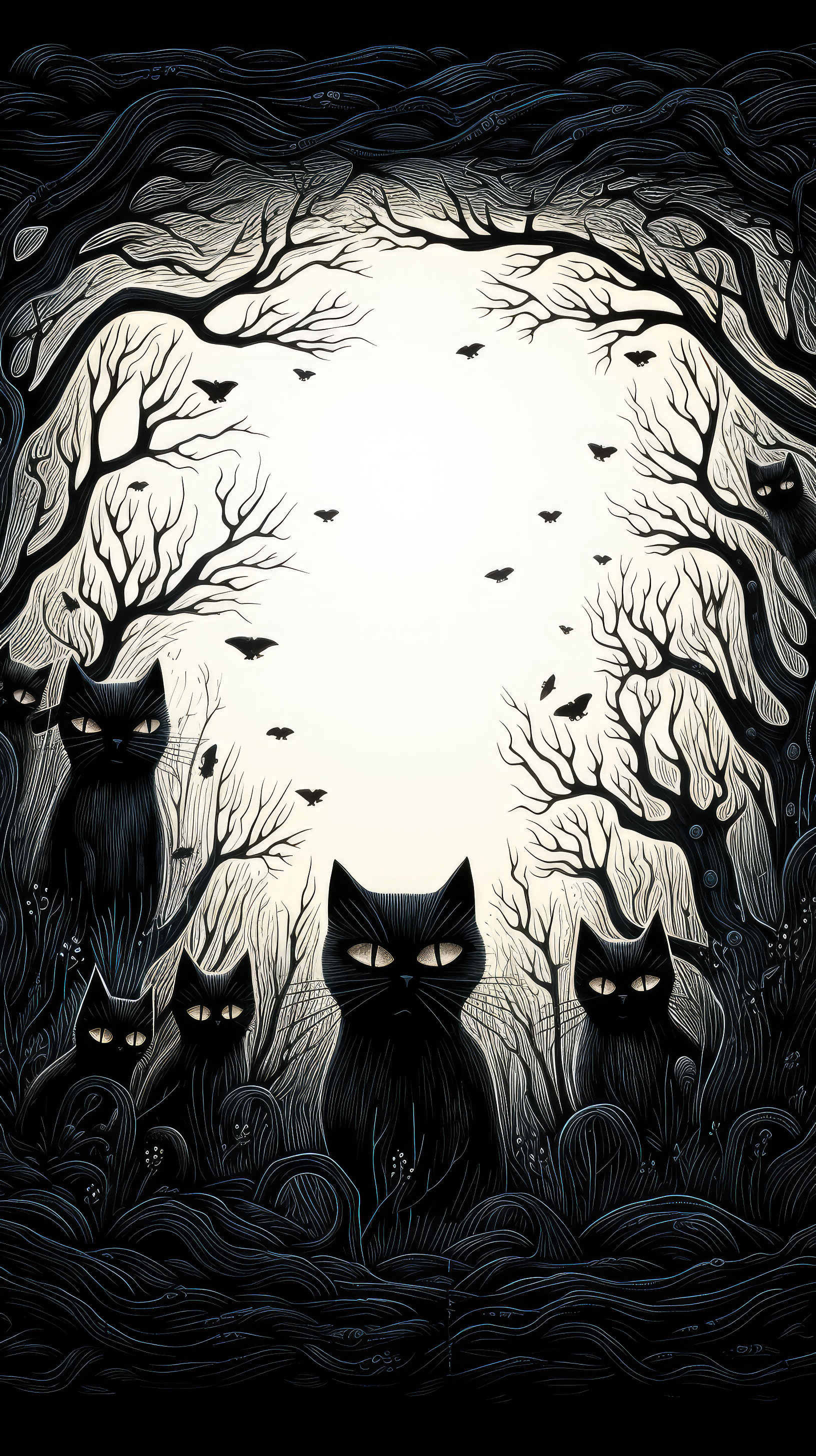 Preview for Mysterious-black-cats-haunted-forest-halloween-story-background-ba5d4