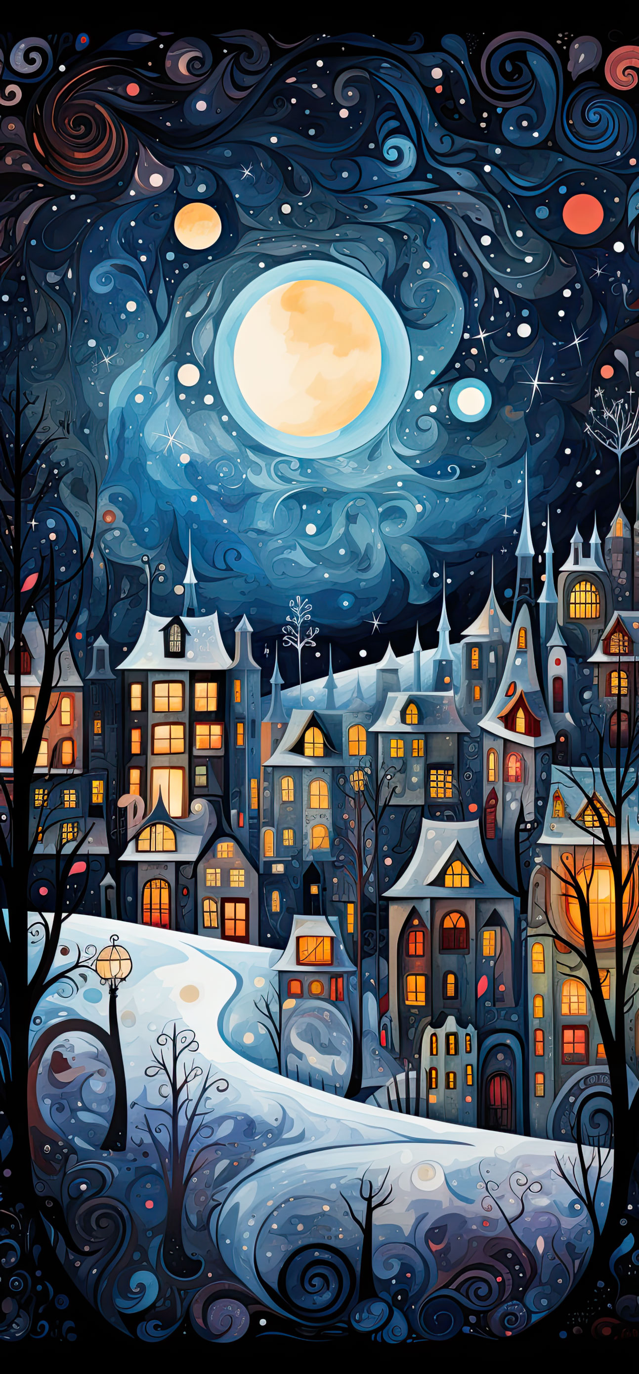 Preview for Whimsical-winter-village-night-sky-christmas-phone-background-25877