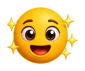 Bright yellow smiling face emoji with sparkling stars around it