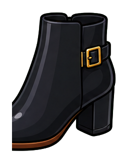 Black ankle boot with a buckle and block heel