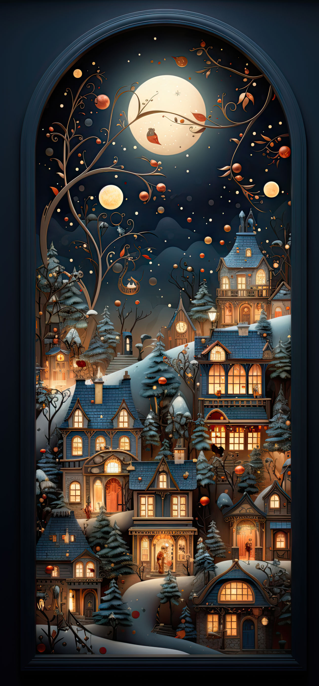 Preview for Winter-village-night-scene-christmas-phone-background-e3671