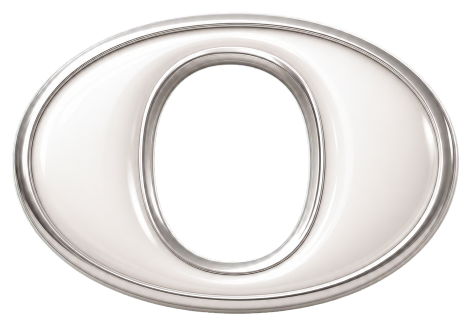 A shiny hollow whole note symbol with a rounded oval shape.