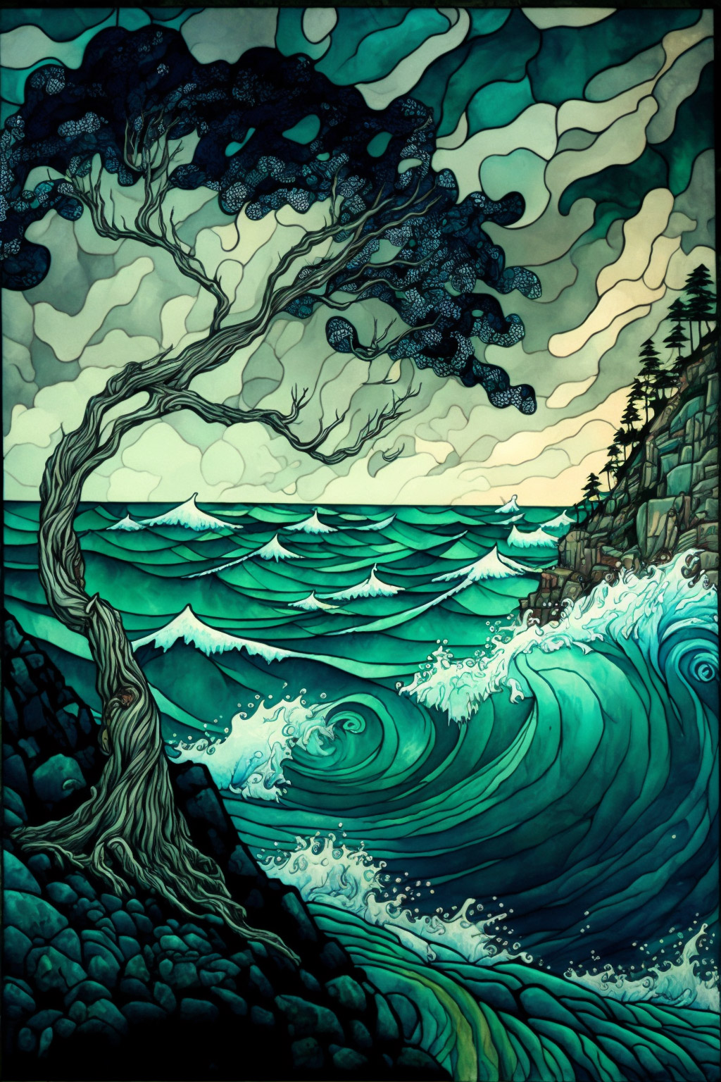 Preview for Coastal-landscape-art-template-ai-phone-background-d10a4