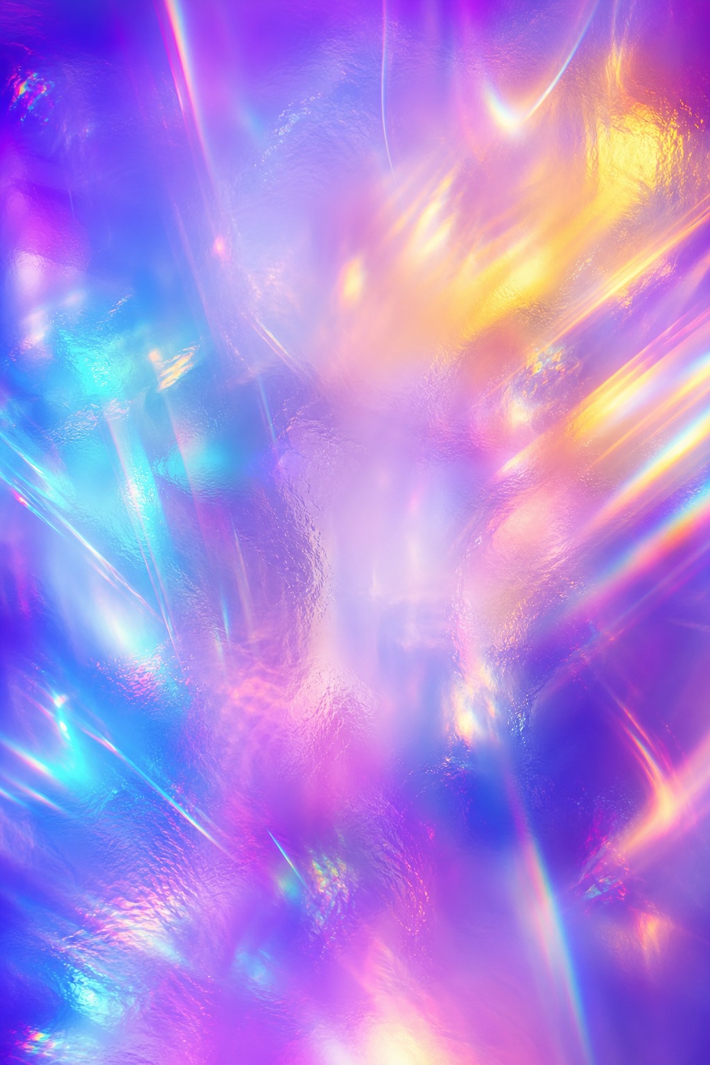 Violet abstract background with rainbow light streaks, prism glow, and soft haze