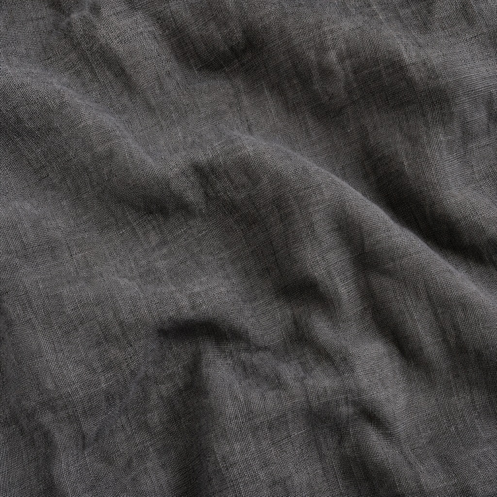 Dark gray linen fabric with visible woven folds and soft texture