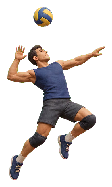 Volleyball player jumping to attack a ball with one arm raised