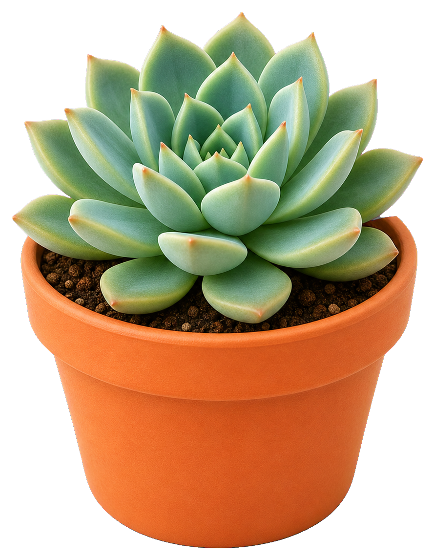 Green succulent in an orange terracotta pot filled with soil