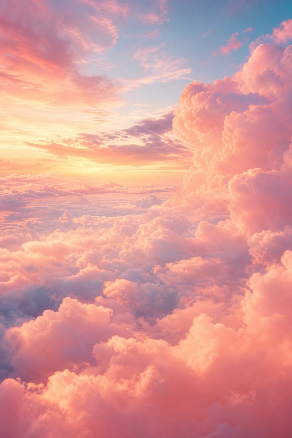Soft peach and pink clouds filling a vertical pastel sky at sunset.